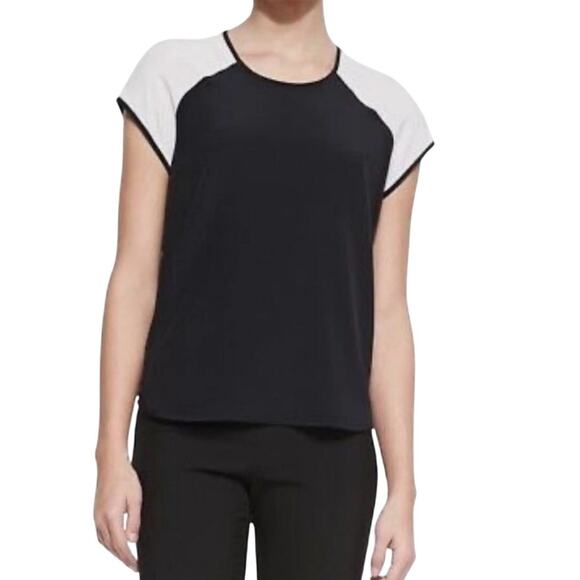 Diane von Furstenberg DVF Liva Colorblock Black White Silk Top Blouse Womens XS - Picture 3 of 13